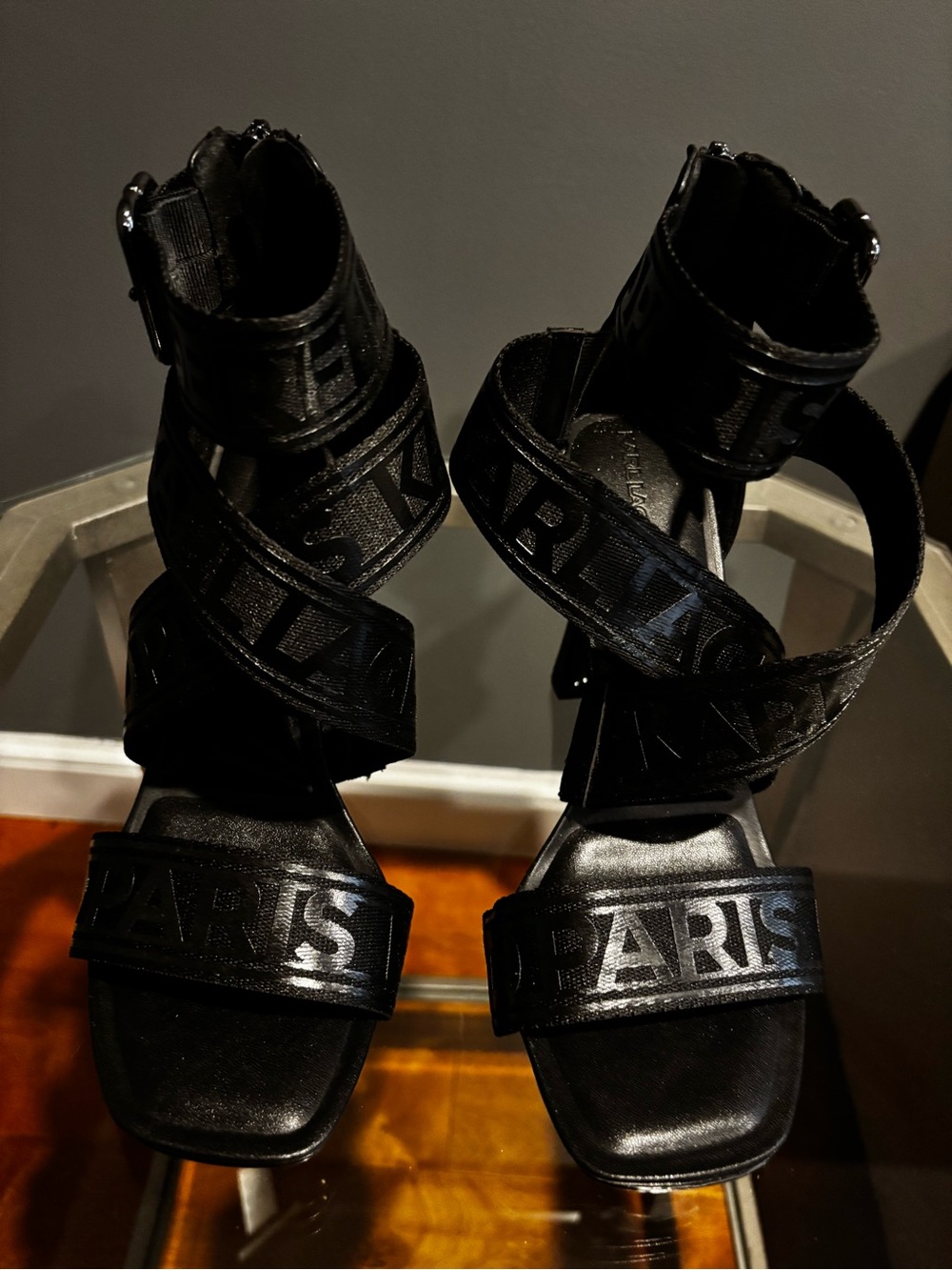 Karl Lagerfeld Black Strappy Logo Wrap Heel Sandals